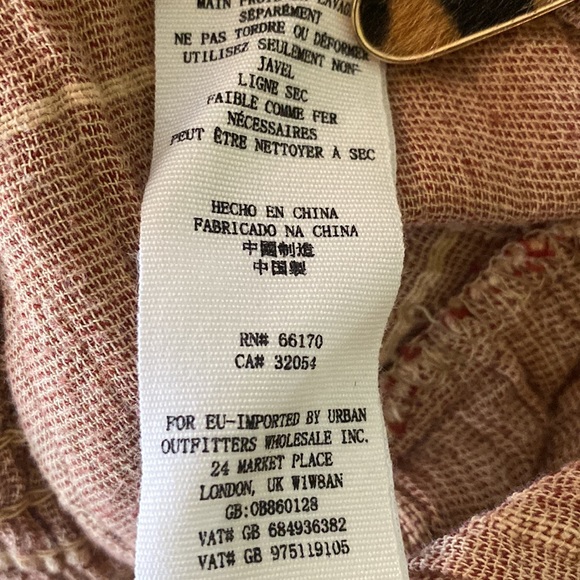 Free People Tan Checker Print Wide Leg Tie Waist Textured Gauze Pants - 12 - Picture 10 of 11